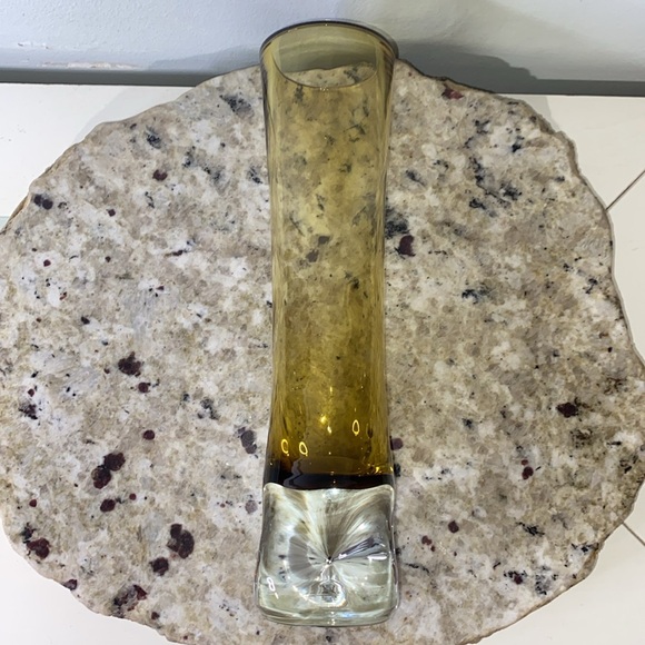 Mid 20th Century Bo Borgstrom Finnish Riihimaki Amber Glass Bud Vase 10” - Picture 13 of 15